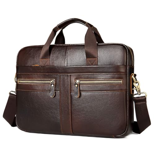 Businesstasche Herren Leder Aktentasche Männer Handtasche Vintage Laptoptasche Arbeitstasche Umhängetasche Schultertasche für 14 Zoll Notebook - Braun(aktualisierte Version) von VINBAGGE