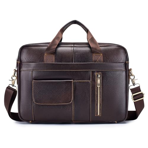 VINBAGGE Businesstasche Herren Leder Aktentasche Männer Handtasche Vintage Laptoptasche Arbeitstasche Umhängetasche Schultertasche für 14 Zoll Notebook - Braun von VINBAGGE