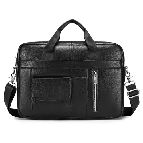 VINBAGGE Businesstasche Herren Leder Aktentasche Männer Handtasche Vintage Laptoptasche Arbeitstasche herren Umhängetasche Schultertasche für 14 Zoll Notebook - Schwarz von VINBAGGE