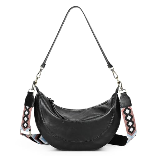 VINBAGGE Crossbody Bag Damen Umhängetasche Schultertasche Bauchtasche Moon Bag Halbmond Handtasche Frauen Tasche mit Verstellbarer Schultergurt(Schwarz) von VINBAGGE