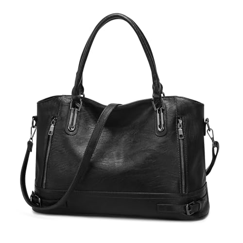 VINBAGGE Damen Handtasche Leder Henkeltasche Tasche Vintage Weiches kleine Umhängetasche Schultertasche für Frauen - Schwarz von VINBAGGE