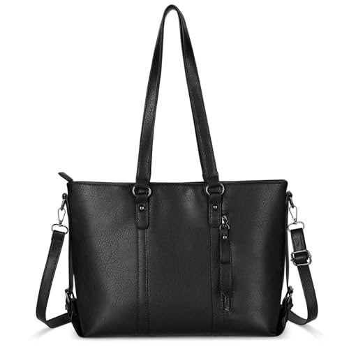 VINBAGGE Damen Handtasche Leder Henkeltasche Top Griff Tasche Vintage Weiches Umhängetasche Schultertasche für Frauen (Schwarz) von VINBAGGE