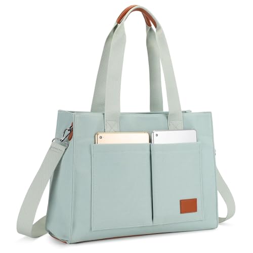 VINBAGGE Große Handtasche Damen Umhängetasche Shopper Tote Bag Schultertasche Hobo Tasche Canvas für Schule Arbeit Reisen Einkauf - Grün von VINBAGGE