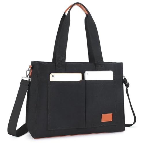 VINBAGGE Große Handtasche Damen Umhängetasche Shopper Tote Bag Schultertasche Hobo Tasche Canvas für Schule Arbeit Reisen Einkauf - Schwarz von VINBAGGE