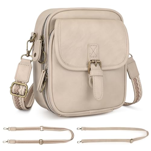 VINBAGGE Handy Umhängetasche Damen Handytasche zum Umhängen RFID-Blockierung mit Geldbörse kleine Handtasche Leder damen Breiter Gurt abnehmbarer Schultergur Aprikose von VINBAGGE