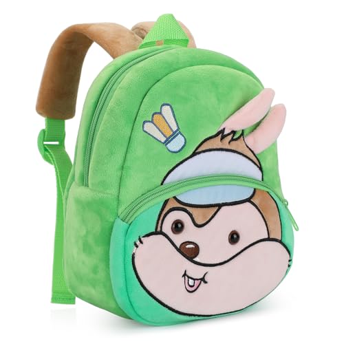 VINBAGGE Nette Kleine Kleinkind Kinder Rucksack Plüsch Tier Kinderrucksack Mini Kinder Schule Tasche für Baby Mädchen Junge Alter 1-3 Jahre Grün Eichhörnchen von VINBAGGE