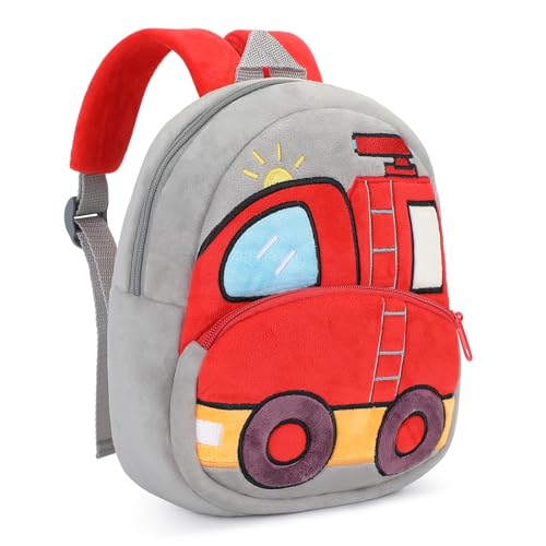 VINBAGGE Nette Kleine Kleinkind Kinder Rucksack Plüsch Tier Kinderrucksack Mini Kinder Schule Tasche für Baby Mädchen Junge Alter 1-3 Jahre Rot Auto von VINBAGGE