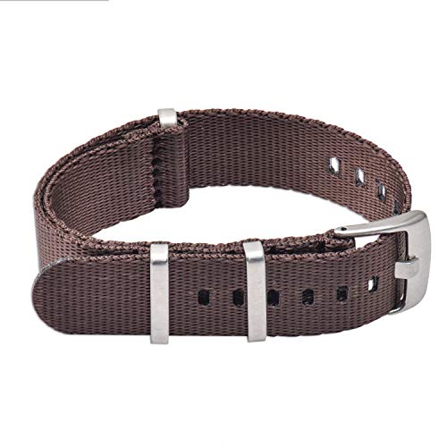 VINBAND NBAND Unisex Zulu Nylon Uhrenarmband mit Edelstahl Silberne Schnalle 20mm Braun von VINBAND