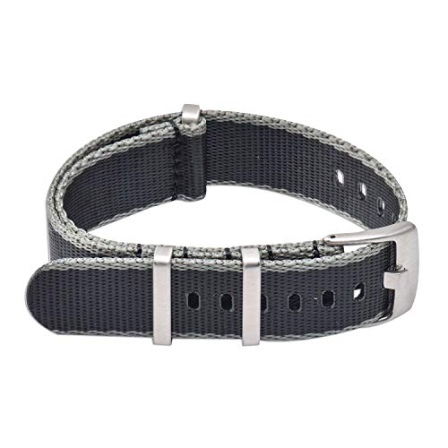 VINBAND NBAND Unisex Zulu Nylon Uhrenarmband mit Edelstahl Silberne Schnalle 20mm Schwarz Grau von VINBAND