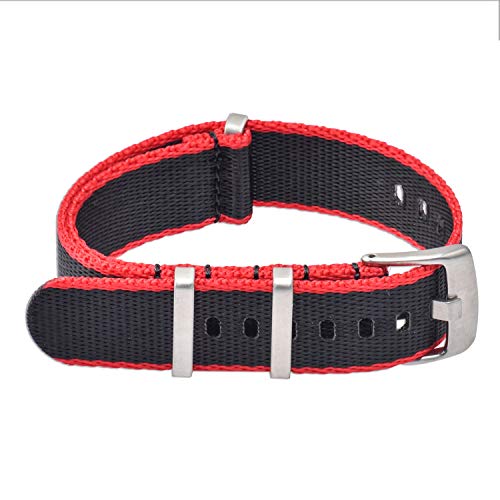 VINBAND NBAND Unisex Zulu Nylon Uhrenarmband mit Edelstahl Silberne Schnalle 20mm Schwarz Rot von VINBAND