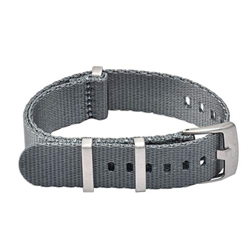 VINBAND NBAND Unisex Zulu Nylon Uhrenarmband mit Edelstahl Silberne Schnalle 22mm Grau von VINBAND