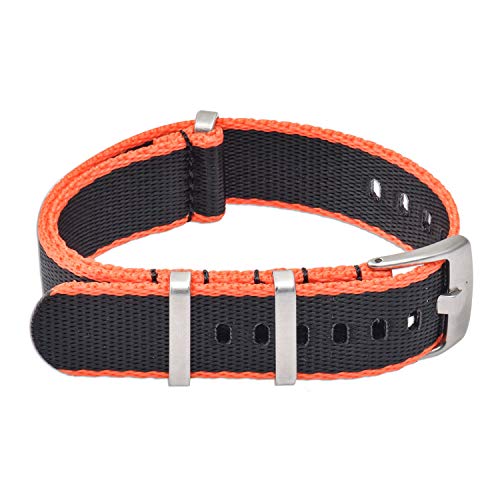 VINBAND NBAND Unisex Zulu Nylon Uhrenarmband mit Edelstahl Silberne Schnalle 22mm Schwarz Orange von VINBAND