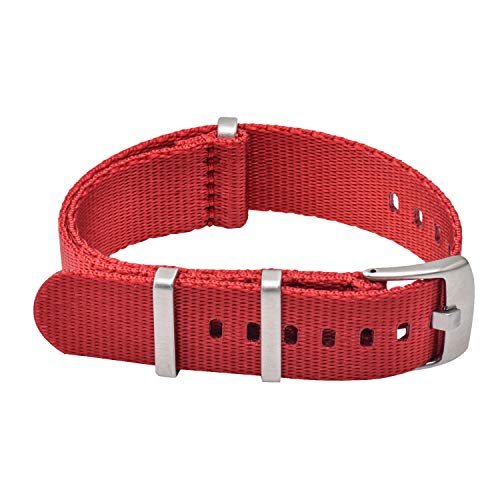 VINBAND NBAND Unisex ZULU Nylon Uhrenarmband mit Edelstahl Silberne Schnalle 20mm Red von VINBAND