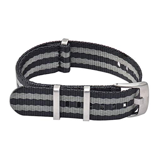 VINBAND NBAND Unisex ZULU Nylon Uhrenarmband mit Edelstahl Silberne Schnalle 20mm Schwarz Grau 02 VINBAND NBAND Unisex ZULU Nylon Uhrenarmband mit Edelstahl Silberne Schnalle 20mm Schwarz Grau 02 von VINBAND