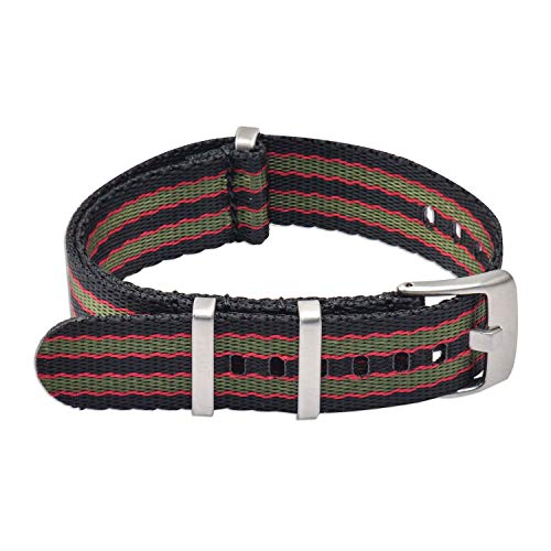 NBAND Unisex ZULU Nylon Uhrenarmband mit Edelstahl Silberne Schnalle 20mm Schwarz Rot Green von VINBAND