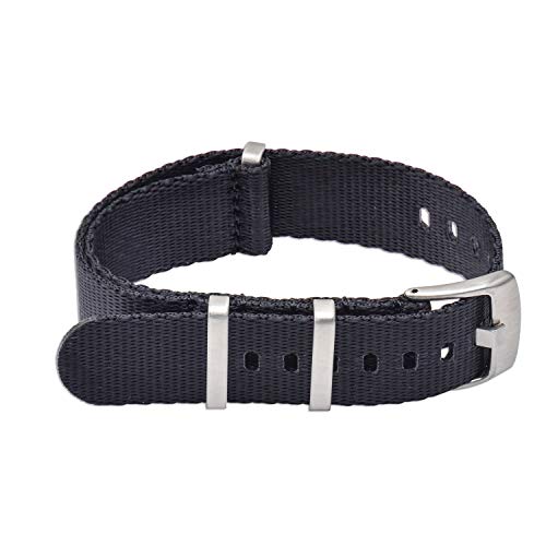 VINBAND NBAND Unisex ZULU Nylon Uhrenarmband mit Edelstahl Silberne Schnalle 20mm Schwarz von VINBAND