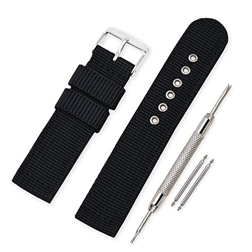 VINBAND Unisex Militär Nylon Uhrenarmband mit Edelstahl Silberne Schnalle 24mm Schwarz VINBAND Unisex Militär Nylon Uhrenarmband mit Edelstahl Silberne Schnalle 24mm Schwarz von VINBAND