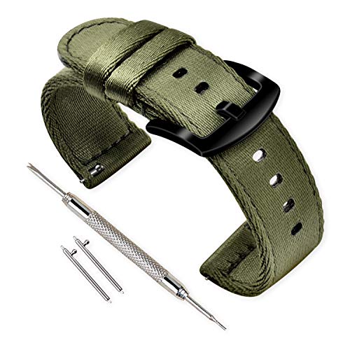 VINBAND Unisex Nylon Uhrenarmband mit Edelstahl Silberne Schnalle (24mm, Armeegrün) von VINBAND