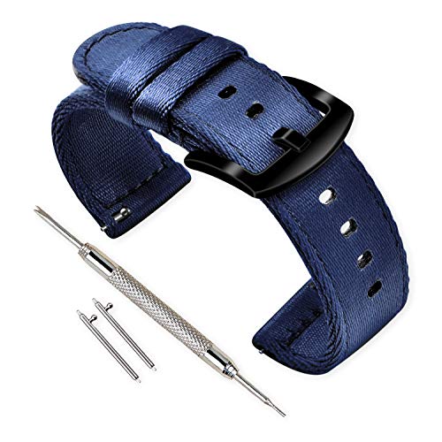 VINBAND Unisex Nylon Uhrenarmband mit Edelstahl Silberne Schnalle (24mm, Marineblau) von VINBAND