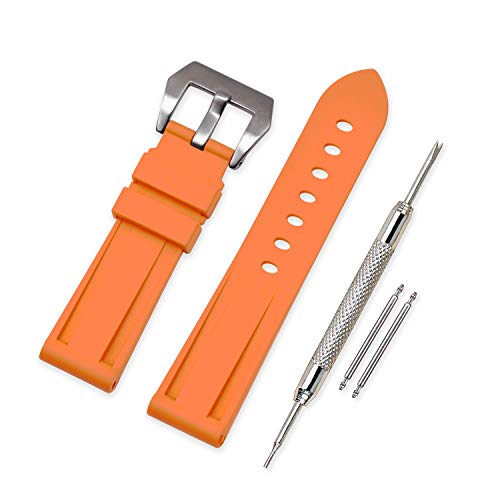 VINBAND Unisex Wasserfest Gummi Uhrenarmband Gebürstete Edelstahl Silber Schnalle kompatibel mit Panerai 20mm Orange von VINBAND