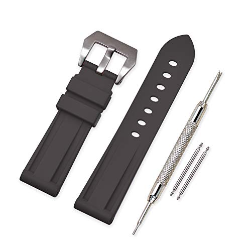 VINBAND Unisex Wasserfest Gummi Uhrenarmband Gebürstete Edelstahl Silber Schnalle kompatibel mit Panerai 22mm Schwarz von VINBAND