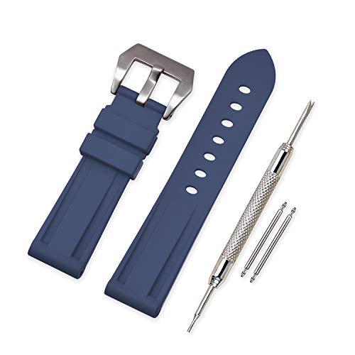 VINBAND Unisex Wasserfest Gummi Uhrenarmband Gebürstete Edelstahl Silber Schnalle kompatibel mit Panerai 26mm Navy Blau von VINBAND