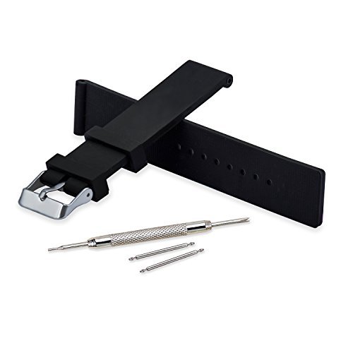 VINBAND Unisex Wasserfest Gummi Uhrenarmband mit Edelstahl Silberne Schnalle 18mm Schwarz VINBAND Unisex Wasserfest Gummi Uhrenarmband mit Edelstahl Silberne Schnalle 18mm Schwarz von VINBAND