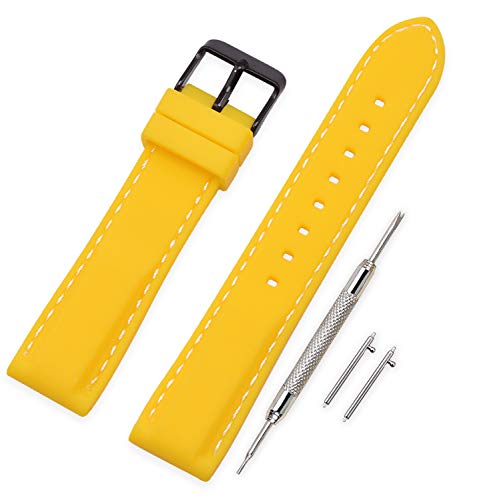 VINBAND Unisex Wasserfest Gummi Uhrenarmband mit Gebürstete Edelstahl Schwarz Schnalle 18mm Gelb VINBAND Unisex Wasserfest Gummi Uhrenarmband mit Gebürstete Edelstahl Schwarz Schnalle 18mm Gelb von VINBAND