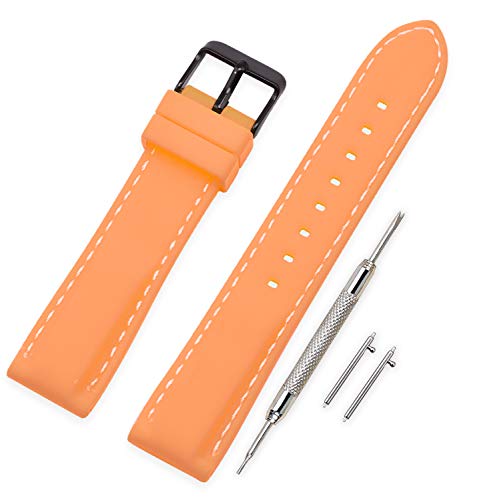 VINBAND Unisex Wasserfest Gummi Uhrenarmband mit Gebürstete Edelstahl Schwarz Schnalle 20mm Orange VINBAND Unisex Wasserfest Gummi Uhrenarmband mit Gebürstete Edelstahl Schwarz Schnalle 20mm Orange von VINBAND