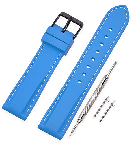 VINBAND Unisex Wasserfest Gummi Uhrenarmband mit Gebürstete Edelstahl Schwarz Schnalle 24mm Hellblau VINBAND Unisex Wasserfest Gummi Uhrenarmband mit Gebürstete Edelstahl Schwarz Schnalle 24mm Hellblau von VINBAND