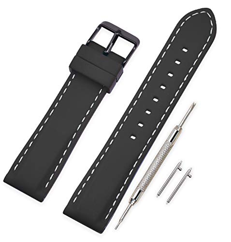 VINBAND Unisex Wasserfest Gummi Uhrenarmband mit Gebürstete Edelstahl Schwarz Schnalle 24mm Schwarz Weiß von VINBAND