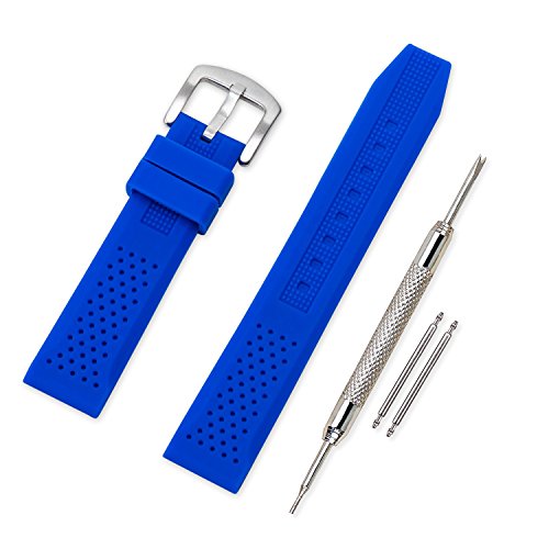 VINBAND Unisex Wasserfest Gummi Uhrenarmband mit Gebürstete Edelstahl Silber Schnalle 20mm Blau VINBAND Unisex Wasserfest Gummi Uhrenarmband mit Gebürstete Edelstahl Silber Schnalle 20mm Blau von VINBAND
