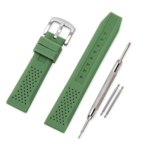 VINBAND Unisex Wasserfest Gummi Uhrenarmband mit Gebürstete Edelstahl Silber Schnalle 22mm Grün von VINBAND