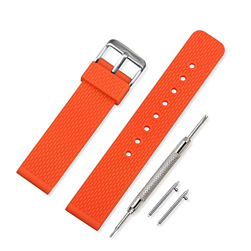 VINBAND Unisex Wasserfest Gummi Uhrenarmband mit Gebürstete Edelstahl Silber Schnalle 22mm Orange von VINBAND