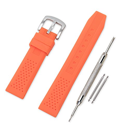 VINBAND Unisex Wasserfest Gummi Uhrenarmband mit Gebürstete Edelstahl Silber Schnalle 22mm Orange VINBAND Unisex Wasserfest Gummi Uhrenarmband mit Gebürstete Edelstahl Silber Schnalle 22mm Orange von VINBAND