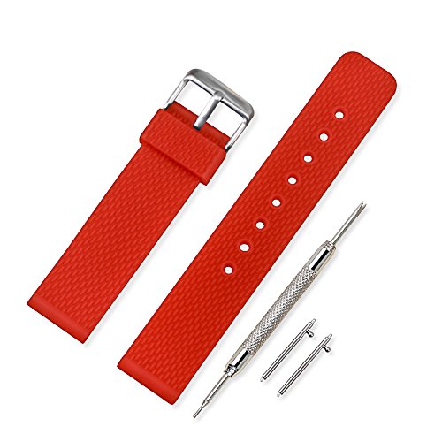 VINBAND Unisex Wasserfest Gummi Uhrenarmband mit Gebürstete Edelstahl Silber Schnalle 22mm Rot von VINBAND