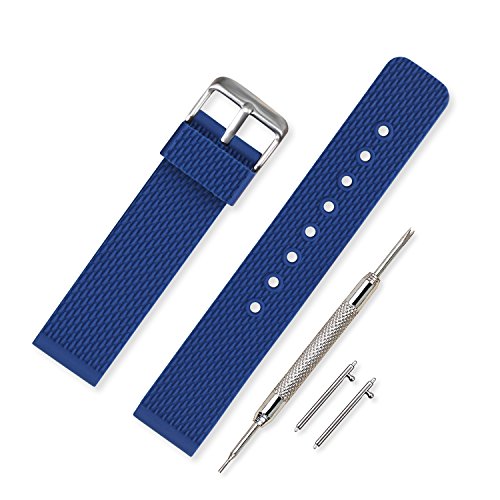 VINBAND Unisex Wasserfest Gummi Uhrenarmband mit Gebürstete Edelstahl Silber Schnalle 24mm Blau von VINBAND