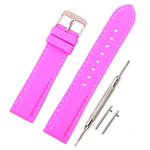 VINBAND Unisex Wasserfest Gummi Uhrenarmband mit Gebürstete Edelstahl Silber Schnalle 24mm Rosa VINBAND Unisex Wasserfest Gummi Uhrenarmband mit Gebürstete Edelstahl Silber Schnalle 24mm Rosa von VINBAND