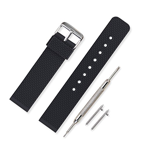 VINBAND Unisex Wasserfest Gummi Uhrenarmband mit Gebürstete Edelstahl Silber Schnalle 24mm Schwarz von VINBAND
