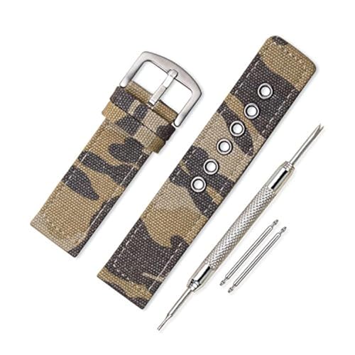 VINBAND Unisex Wasserfest Militär Nylon Uhrenarmband mit Gebürstete Edelstahl Silber Schnalle 22mm Tarnung Braun von VINBAND