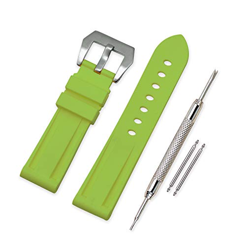 VINBAND Unisex Wasserfest Gummi Uhrenarmband Gebürstete Edelstahl Silber Schnalle kompatibel mit Panerai 24mm Grün von VINBAND