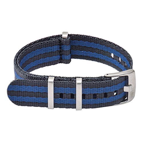 VINBAND NBAND Unisex Zulu Nylon Uhrenarmband mit Edelstahl Silberne Schnalle 22mm Schwarz Blue von VINBAND