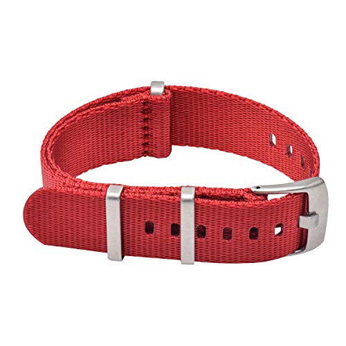 VINBAND NBAND Unisex Zulu Nylon Uhrenarmband mit Edelstahl Silberne Schnalle 22mm Red von VINBAND