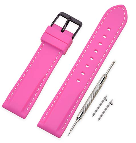 VINBAND Unisex Wasserfest Gummi Uhrenarmband mit Gebürstete Edelstahl Schwarz Schnalle 24mm Rosa von VINBAND