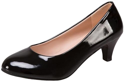 VINIGIAGIA Damen-Pumps mit Absätzen, Brautkleid, Arbeit, Slipper, Hochzeit, Party, niedriger Absatz, geschlossener Zehenbereich, Schwarz (glänzend), 37.5 EU von VINIGIAGIA