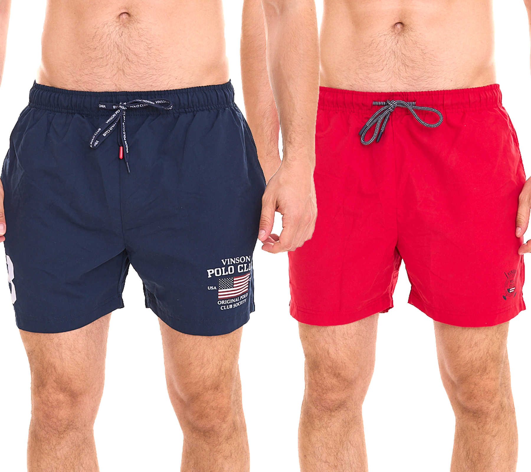 VINSON POLO CLUB Herren Schwimm-Shorts mit Mesh-Futter sportive Bade-Bermuda Blau oder Rot von VINSON POLO CLUB