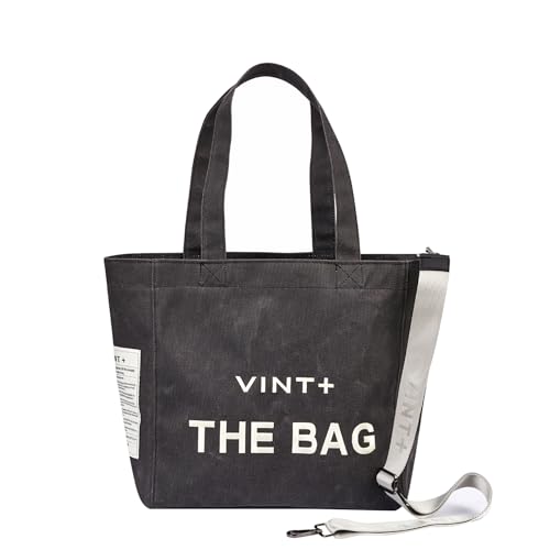 VINT+ Canvas Bag Damen Handtasche – Moderne Schultertasche mit wählbarem Tragegurt – Casual Shopper Tasche ideal für Arbeit, Uni, Schule & Reise | Wasserabweisend, 100% Baumwolle | Big, Anthrazit von VINT