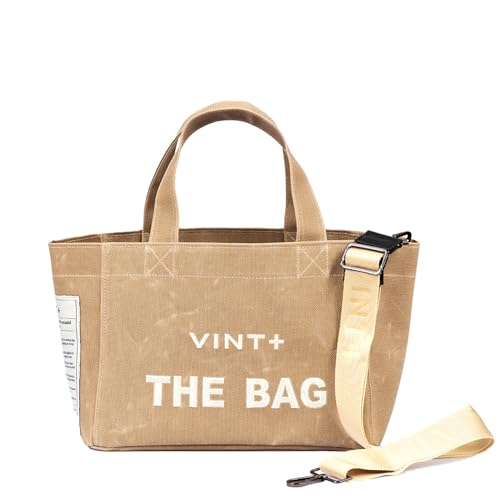 VINT+ Canvas Bag Damen Handtasche – Moderne Schultertasche mit wählbarem Tragegurt – Casual Shopper Tasche ideal für Arbeit, Uni, Schule & Reise | Wasserabweisend, 100% Baumwolle | Small, Beige von VINT