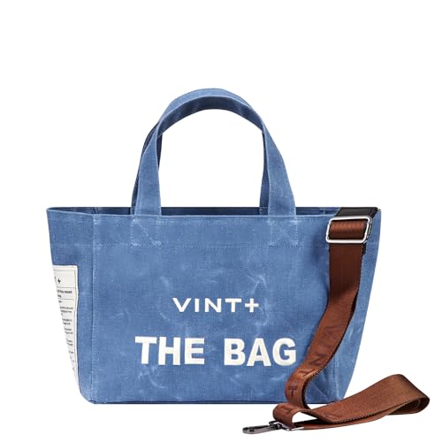 VINT+ Canvas Bag Damen Handtasche – Moderne Schultertasche mit wählbarem Tragegurt – Casual Shopper Tasche ideal für Arbeit, Uni, Schule & Reise | Wasserabweisend, 100% Baumwolle | Small, Blau von VINT