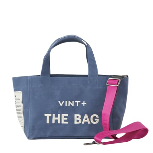 VINT+ Canvas Bag Damen Handtasche – Moderne Schultertasche mit wählbarem Tragegurt – Casual Shopper Tasche ideal für Arbeit, Uni, Schule & Reise | Wasserabweisend, 100% Baumwolle | Small, Blau von VINT